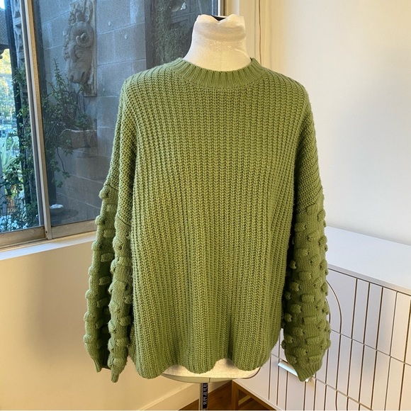 &merci Sweaters - &merci Green Bobble Sleeve Chunky Knit Sweater, Size S